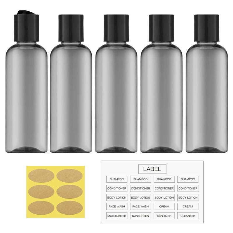 owlyee Travel Bottles for Toiletries 3.4 oz - Travel Size Containers for Shampoo Plastic - Small Empty Lotion Squeeze Bottle for Liquid TSA Approved - Leak Proof Mini Conditioner Refillable Black 100ml - Image 1